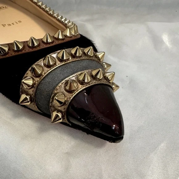 Christian Louboutin Calf Hair & Suede Spiked Malabar Hill Ballet Flats - Picture 4 of 10